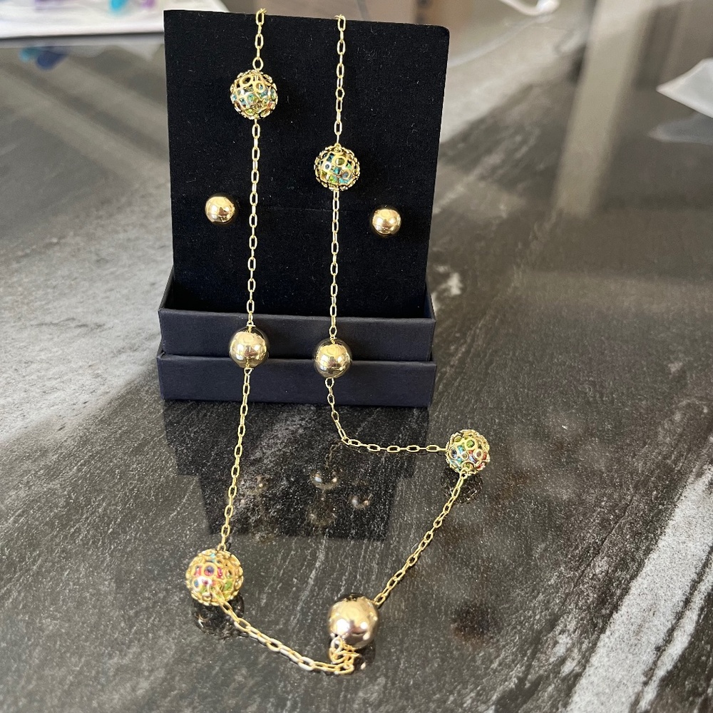 18K Brazilian Gold Plated Ball Necklace and Earring Set - Brand New
